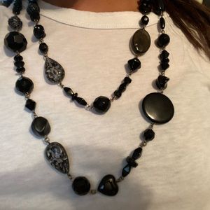 Black stone long necklace!